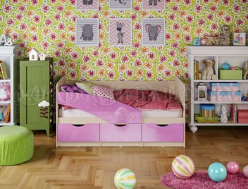 Кровать в детскую Бабочки 800*1600, Сиреневый глянец в Кемерово