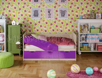 Детская кровать Бабочки 800*1600, Фиолетовый глянец в Кемерово
