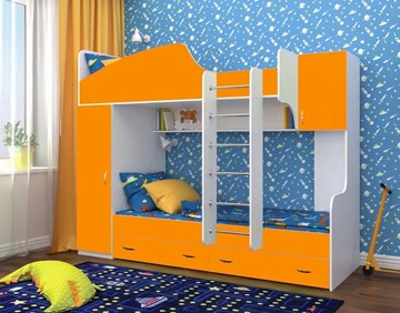 Детская кровать-шкаф Юниор-2, каркас Белое дерево, фасад Оранжевый в Кемерово