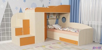 Детская кровать-шкаф Кадет-2, корпус Дуб, фасад Оранжевый в Кемерово
