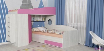 Детская кровать-шкаф Кадет-2 с металлической лестницей, корпус Винтерберг, фасад Розовый в Кемерово