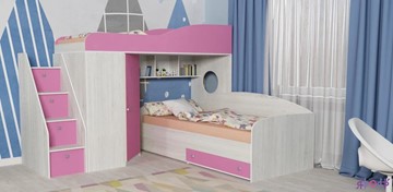Детская кровать-шкаф Кадет-2 с универсальной лестницей, корпус Винтерберг, фасад Розовый в Кемерово