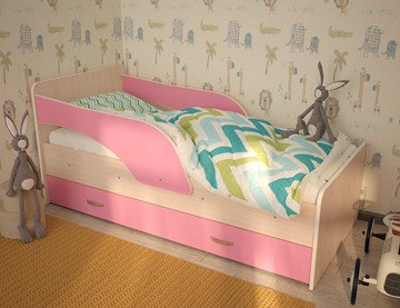 Кровать с бортиками Максимка, корпус Млечный дуб, фасад Розовый в Кемерово