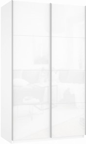 Шкаф-купе двухдверный Прайм (Белое стекло/Белое стекло) 1400x570x2300, белый снег в Кемерово
