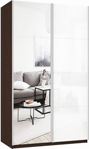 Шкаф Прайм (Зеркало/Белое стекло) 1400x570x2300, венге в Кемерово