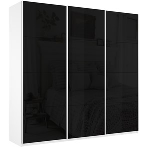 Шкаф 3-створчатый Широкий Прайм (Черное стекло) 2400x570x2300,  Белый Снег в Кемерово