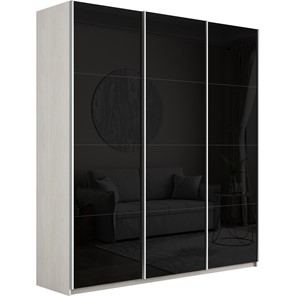 Шкаф 3-х дверный Широкий Прайм (Черное стекло) 2400x570x2300, Ясень Анкор светлый в Кемерово