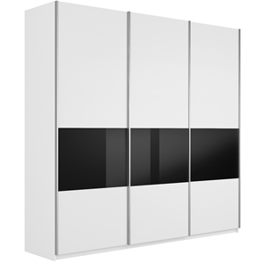 Шкаф Широкий Прайм (ДСП / Черное стекло) 2400x570x2300, Белый снег в Кемерово