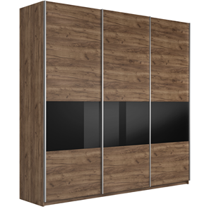 Шкаф 3-дверный Широкий Прайм (ДСП / Черное стекло) 2400x570x2300, Крафт Табачный в Кемерово