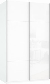 Шкаф 2-створчатый Прайм (ДСП/Белое стекло) 1400x570x2300, белый снег в Кемерово