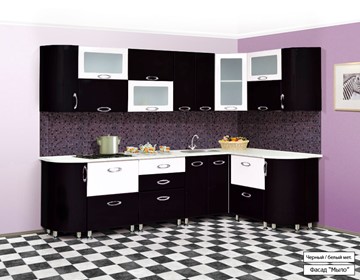 Кухня угловая Мыло 128 2700х1500, цвет Черный/Белый металлик в Кемерово