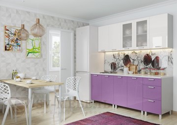 Прямая кухня Модерн, белый глянец/фиолетовый металлик в Кемерово