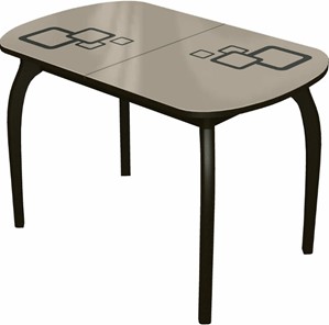 Кухонный стол раздвижной Ривьера мини дерево №1, Рисунок квадро (стекло молочное/коричневый/венге) в Кемерово