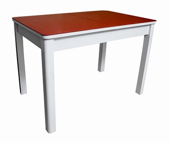 Кухонный раскладной стол Айсберг-01 СТ2, белое ЛДСП/стекло алое/прямые массив белый в Кемерово