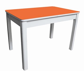 Кухонный стол раскладной Айсберг-01 СТ2, белое ЛДСП/стекло оранжевое/прямые массив белый в Кемерово