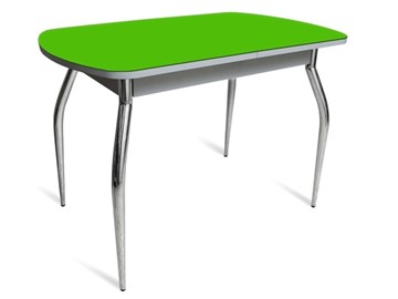 Кухонный обеденный стол ПГ-04 СТ белое/зеленое стекло/хром фигурные в Кемерово