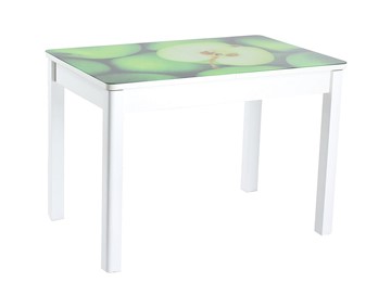 Кухонный стол раскладной Айсберг-02 СТФ, белое лдсп/зеленые яблоки/40 прямые массив белые в Кемерово