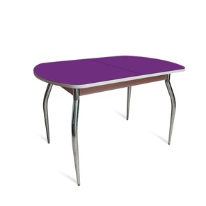 Обеденный раздвижной стол ПГ мини СТ2, дуб молочный/фиолетовое стекло/35 хром гнутые металл в Кемерово