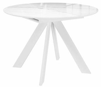 Стеклянный кухонный стол раздвижной DikLine SFC110 d1100 стекло Оптивайт Белый мрамор/подстолье белое/опоры белые в Кемерово