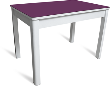 Кухонный раздвижной стол Айсберг мини СТ2, белое ЛДСП/фиолетовое стекло/40 массив белый в Кемерово