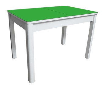Стол на кухню Айсберг-05 СТ2, белое ЛДСП/стекло зеленое/прямые массив белый в Кемерово
