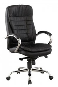 Кресло компьютерное J 9031-1 нат. кожа /хром, черный в Кемерово