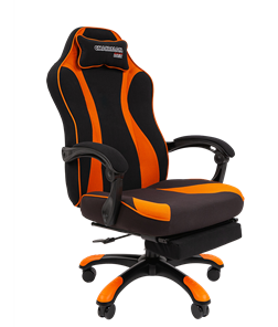 Кресло игровое CHAIRMAN GAME 35 с выдвижной подставкой для ног Ткань черная / Ткань оранжевая в Кемерово