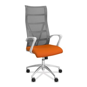 Кресло в офис Топ X белый каркас, сетка/ткань TW / серая/оранжевая в Кемерово