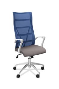Кресло офисное Топ X белый каркас, сетка/ткань TW / синяя/серая в Кемерово