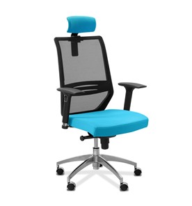 Кресло в офис Aero lux с подголовником, сетка/ткань TW / черная/голубая в Кемерово