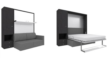 Кровать-шкаф Кровать-трансформер Smart (ШЛ+КД 1400), шкаф левый, правый подлокотник в Новокузнецке