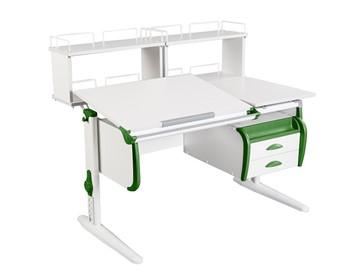 Детский стол-трансформер Дэми 1/75-40 (СУТ.25) + Polka_zz 1/600 (2 шт.) + Tumba 3  белый/белый/Зеленый в Кемерово