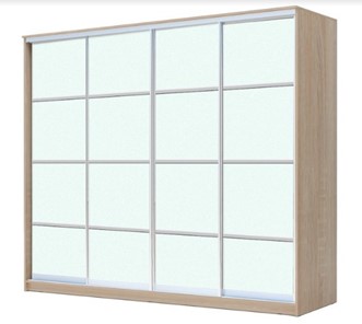 Шкаф 4-х дверный ХИТ 23-4-24/2-8888, с матовым стеклом, разделительные планки х4, Дуб сонома в Кемерово