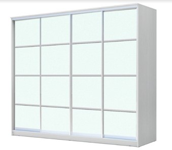 Шкаф 4-х дверный ХИТ 22-4-24/2-8888, с матовым стеклом, разделительные планки х4, Белый в Кемерово