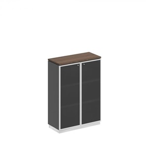 Шкаф для документов средний со стеклянными дверьми в рамке Bravo, дуб гладстоун/антрацит премиум (90х40х124,6) в Кемерово