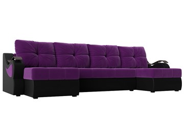 П-образный диван Меркурий П, Фиолетовый/черный (вельвет/экокожа) в Кемерово