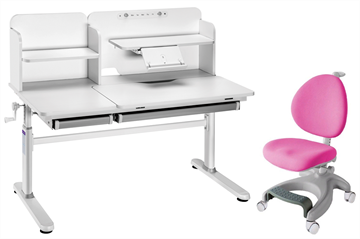 Комплект парта + кресло Iris II Grey + Cielo Pink + чехол для кресла в подарок в Кемерово