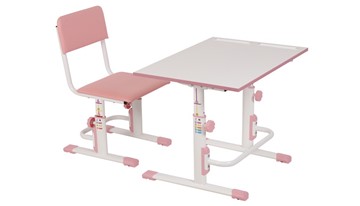 Комплект растущей детской мебели POLINI Kids Растущая парта-трансформер М1 и стул регулируемый L Белый-розовый в Кемерово