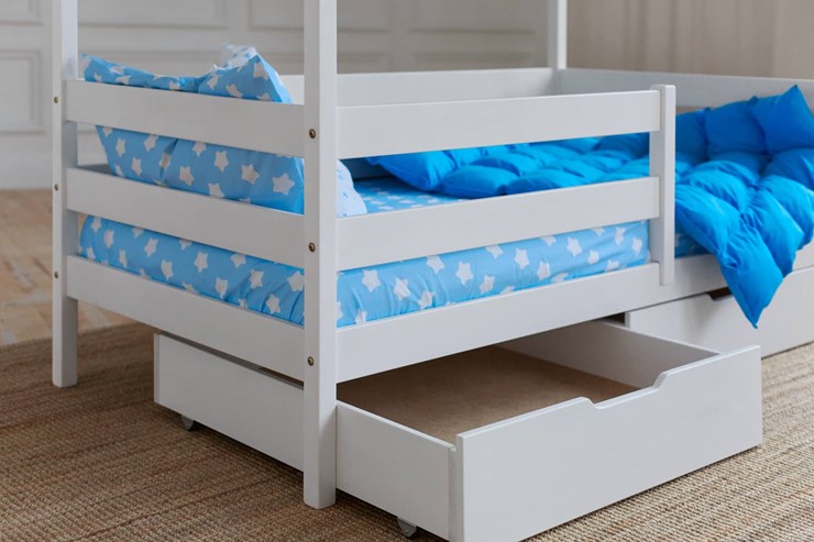 Детская двухэтажная кровать Домик с ящиками, цвет белый в Кемерово - изображение 3