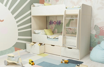 Детская двухэтажная кровать Малыш двойняшка 70х160, корпус Дуб молочный, фасад Фейритейл в Кемерово