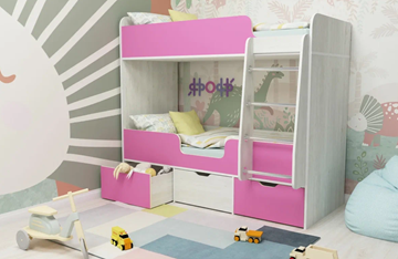 Детская двухъярусная кровать Малыш двойняшка 70х160, корпус Винтерберг, фасад Розовый в Кемерово