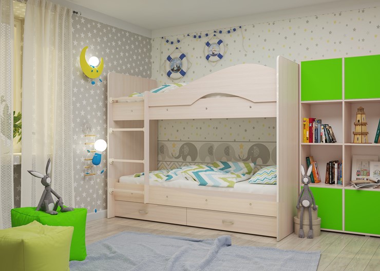 Детская двухэтажная кровать Мая на щитах, цвет Млечный дуб в Кемерово - изображение 2