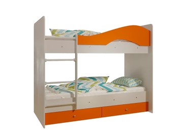 Кровать 2-ярусная Мая с 2 ящиками на щитах, корпус Млечный дуб, фасад Оранжевый в Кемерово - предосмотр 4