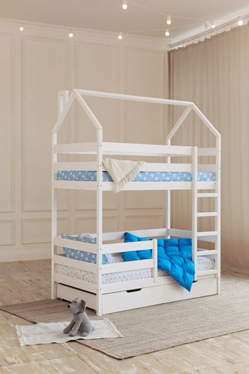 Детская двухэтажная кровать Домик с ящиками, цвет белый в Кемерово - изображение 6