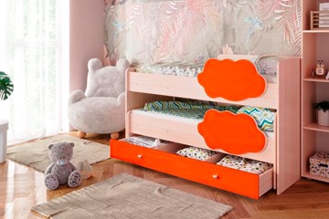 Детская 2-этажная кровать Соник 1.6 с ящиком, Оранжевый в Кемерово
