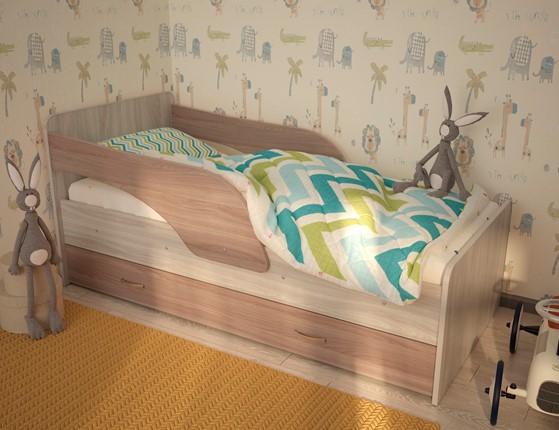 Детская кровать с бортиками Максимка, корпус Шимо светлый, фасад Шимо темный в Кемерово - изображение