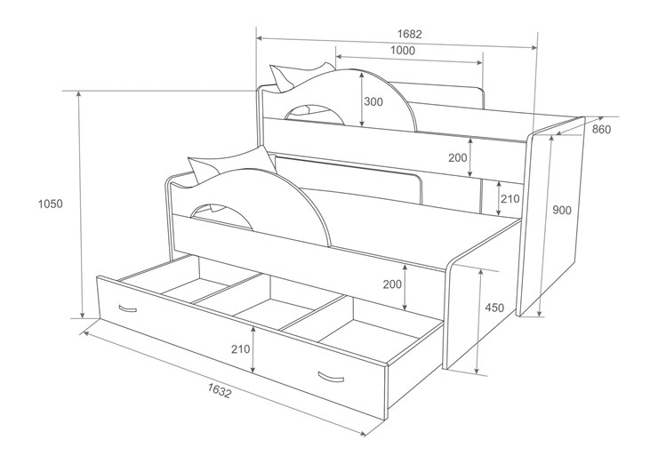 Двухъярусная кровать Радуга 1.6 с ящиком, корпус Млечный дуб, фасад Оранжевый в Кемерово - изображение 1