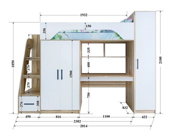 Кровать-чердак с шкафом Тея, каркас Винтерберг, фасад Амарант в Кемерово - предосмотр 1