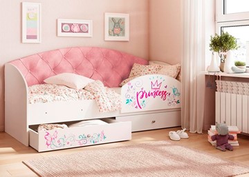 Детская кровать Эльза с бортиком, Розовый (щиты) в Кемерово