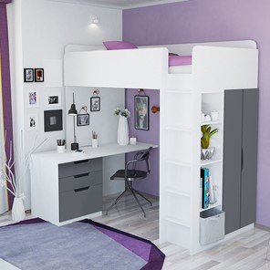 Кровать детская с письменным столом и шкафом POLINI Kids Simple Белый / Серый в Кемерово - предосмотр 3